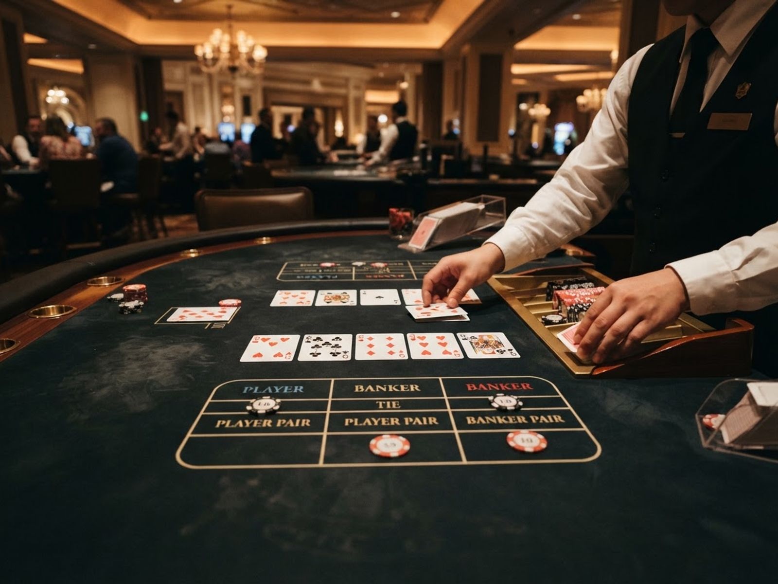 Table de baccarat live avec cartes alignées